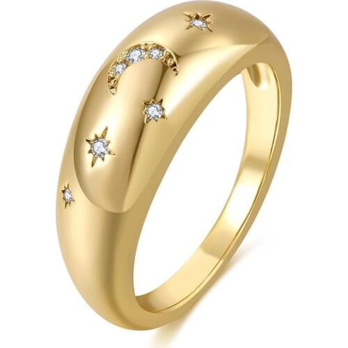 Handmade Rings for Women Star and Moon Ring Delicate Ring Gold Plated Simple Ring for Wedding Lovers Couple Jewelry Gifts