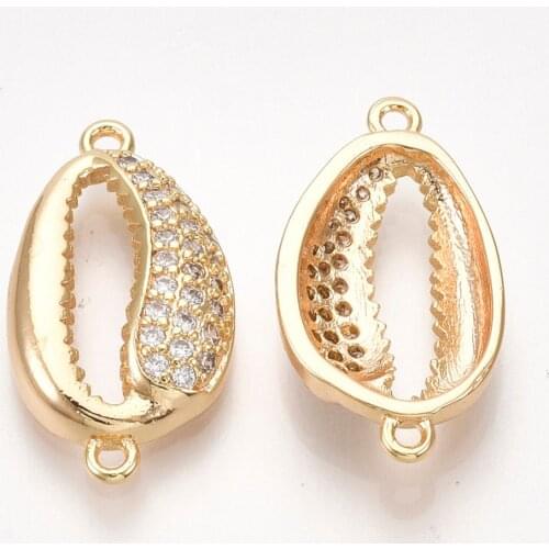 30pcs Brass Cubic Zirconia Cowrie Shell Links for jewelry making Connector Accessories Findings 21x11x3.5mm, Hole: 1.2mm