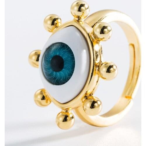 Euramerican Fashion Drop Oil Demons Eye Zircon Ring Copper Plated 18K Gold Opening Ring for Women