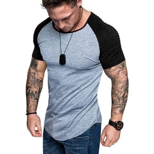 2019 New Casual Patchwork Men T Shirt Short Sleeve Man T Shirts Bodybuilding Summer Slim Male Tees Dropshipping