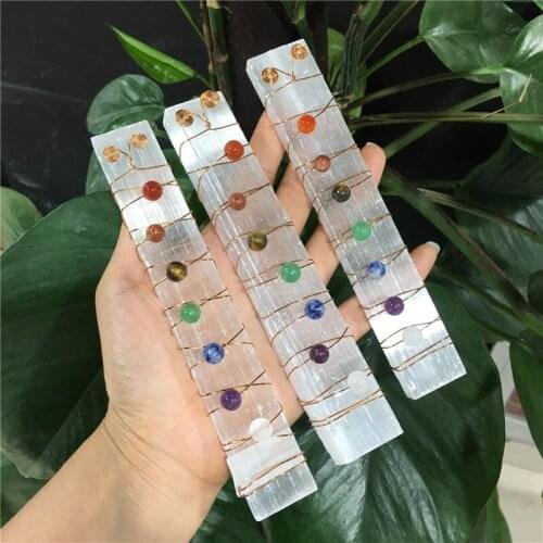 14-15cm Natural Rough White Selenite Crystal Slab Seven Chakra Bead Specimen Reiki Healing Energy Stone Meditation