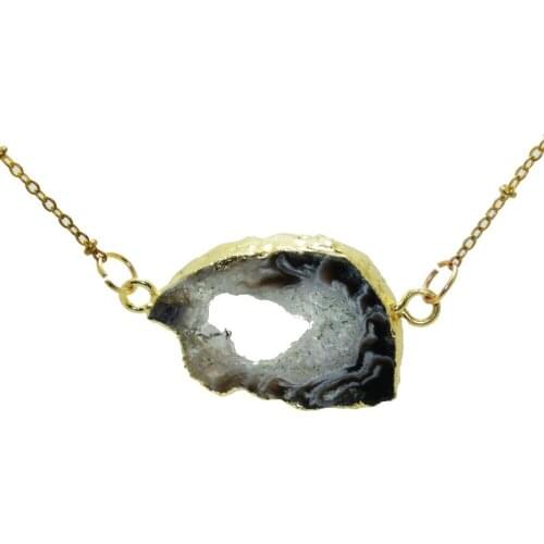Natural slice geode druzy stone connector chain necklace 2020 gold plating 2 loop Raw Slab big flat agates drusy as gifts party