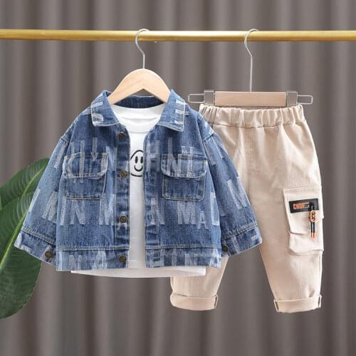 Autumn Children Casual Clothes Baby Boys Girls Causal Denim Jacket T Shirt Pants 3Pcs/Sets Kids Infant Tracksuit 1 2 3 4 YEARS