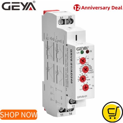 GEYA GRV8-01 Voltage Relay Adjustable Over Voltage or Under Voltage Protection Monitor Relay AC 110V 240V DC12V Relay