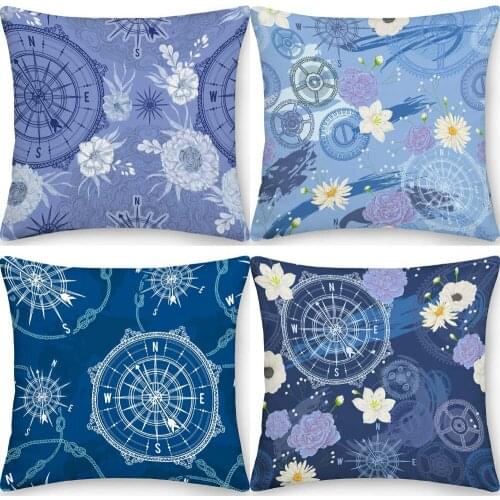 Retro Pillowcase Decorative Sofa Cushion Case Bed Pillow Cover Home Decor Car Cushion Cover Compass Polyester Pillow Case