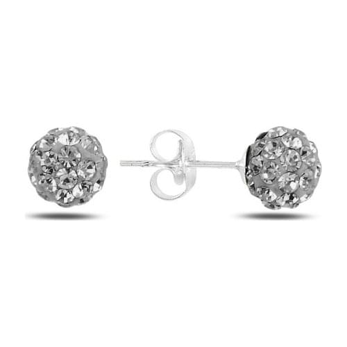 Silver 925 Sterling Ball Crystal Stone Earrings
