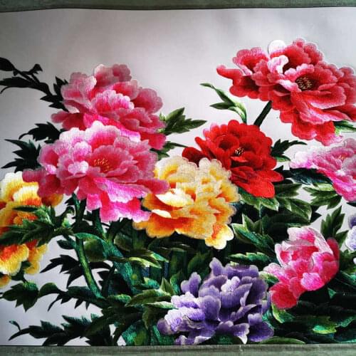Su Silk Embroidery Finished Peony Picture Paintings for Living Room Decoration Painting Wedding Gifts-Wealth Blossoms 002