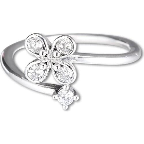 Spring Garden Four-Petal Flower Ring Sterling Silver Jewelry For Woman Jewelry Make Up Fashion Jewelry Rings