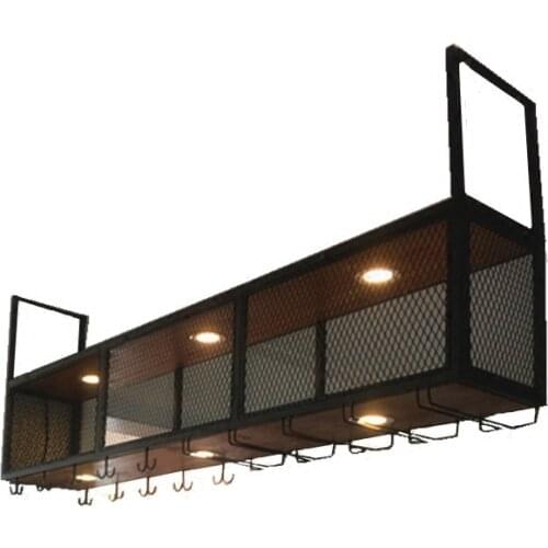 Industrial style bar counter wrought iron wine rack bar upside down glass hanging wine cabinet ceiling hanger rack decorative st