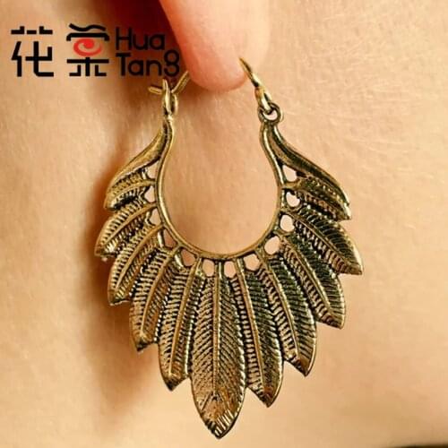 HuaTang Vintage Antique Gold Color Drop Earrings Leaf Geometric Bohemian India Jewelry for Women Party Accessories 9624