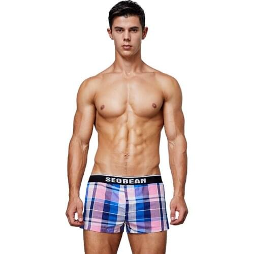 High Quality Mens Boxer Shorts Woven Cotton Classic Plaid Combed Male Underpant Loose Breathable