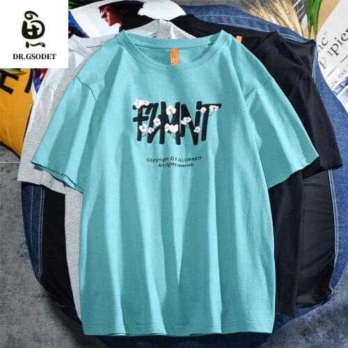 GSODET Summer T-Shirt Couple Cotton Ins Floral Casual Mens and Womens Short-Sleeved Loose O-Neck Korean Trendy Large Size Tops