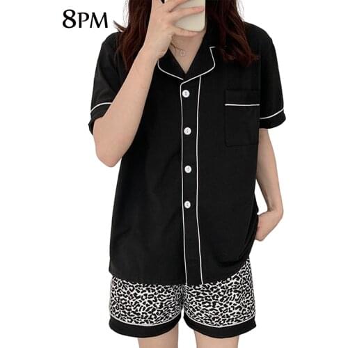 Women Summer Fashion Pyjamas Leopard Print Short Sleeves Shorts Home Suit Loose Casual Underwear Sleepwear ouc1072