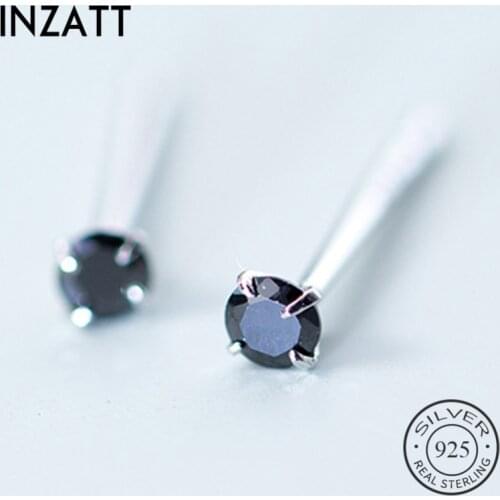 INZATT Real 925 Sterling Silver Black Blue Pink Zircon Stud Earrings For Women Minimalist Fine Jewelry Trendy 2019 Accessories