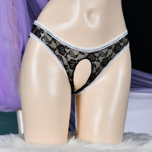 Women G-String Sexy Lingerie Crotchless Lace Panties Appeal Clothing Underwear Open Crotch Flirting Fun Briefs Transparent Thong