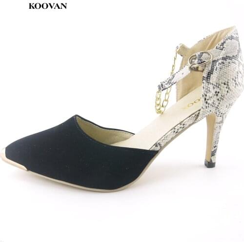 Koovan Rome 2017 New Hollow Metal Tip Singles Women Wedding Shoes Serpentine Chain Buckle High-heeled Red Sandals Words 250