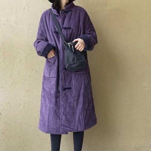 2020 Chinese Style Trench Coats Winter Windbreakers Long Jackets For Women Cotton Robe Vintage Femme Han Chinese Clothing 11687