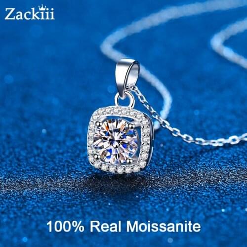 Real Moissanite Necklace 1CT 2CT Sterling Silver VVS Lab Diamond Halo Pendant Necklace for Women Girls Birthday Gift Jewelry