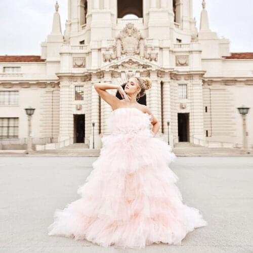 Elegant Exquisite Light Pink Women Dress Strapless A-Line Floor Length Dresses Tulle Ruffle Layered Summer Dress Custom Made