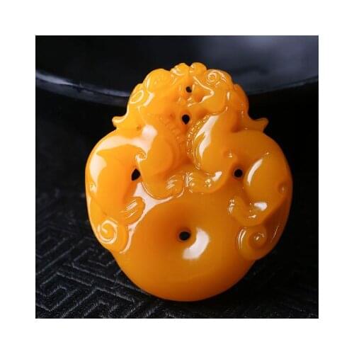 Zheru jewelry natural yellow dragon jade double-sided beast pendant necklace exquisite jewelry best gift