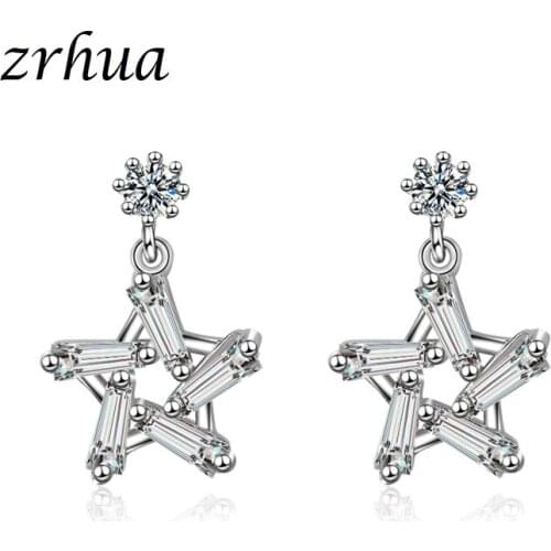 ZRHUA Silver Color Splicing Classic Star Dangle Earrings For Women Casual Style Girl Personality Hot Sale jewelry Hot
