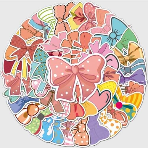 10/50pcs Cartoon Bow Stickers for DIY Computer Luggage Scrapbook Laptop Motorcycle Skateboard Sticker