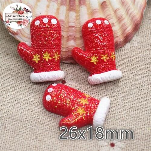 10pcs Shiny Resin Christmas gloves flat back Cabochon Art Supply Decoration Charm Craft DIY 26x18mm