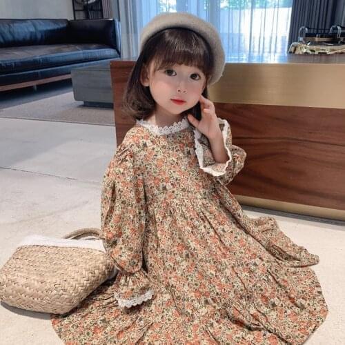 2021 Korea style girls printed dress fashion cotton autumn girls dresses kids clothes 2-8 years