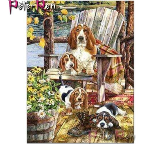 Diamond Painting Dog on wooden chair crafts Cross Stitch landscape full mosaic Pictures Diamond embroidery Puppy Home Decor gift
