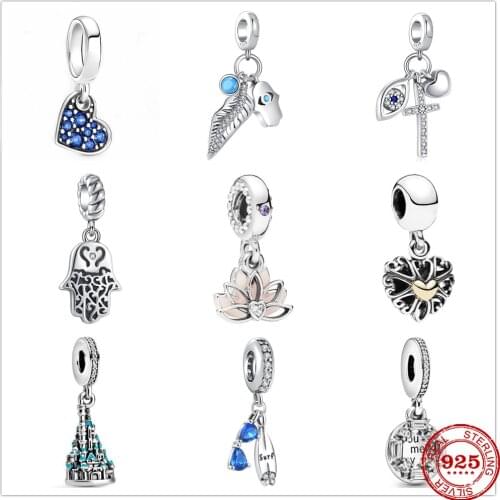 Fit Original Pulseira Pandora Charms Bracelet 925 Sterling Beads Lotus Castle Surfboard Cross For Women Jewelry Making Berloque