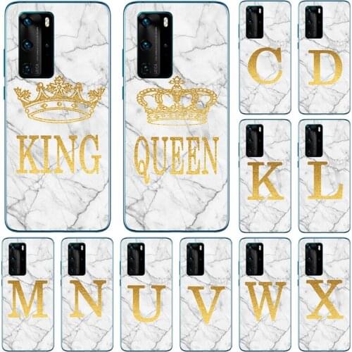 Phone case For Huawei P40 P30 Pro Plus Lite E P40Pro + 4G 5G White Marble Golden English Letter Fashion Name Back Cover Shell