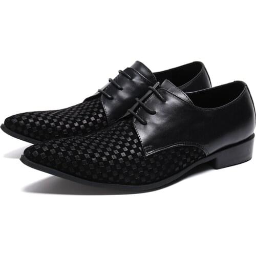 Black Mens Italian Shoes Fashion Handmade Lattice Mens Leather Shoes Business Office Lace Up Formal Shoes Men Plus Size 38-47