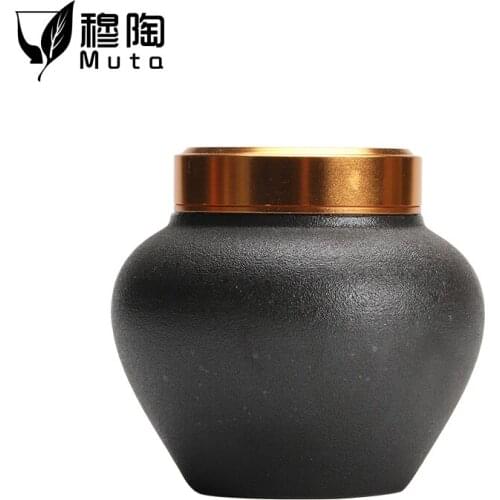 Black Zen Japanese Style Vintage Coarse Pottery Tea Cans Portable Sealed Jar Square Tea Caddy Storage Spice Tea Boxes Home Decor