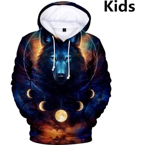 3 To 14 Years Kids Hoodies Space Galaxy Wolf 3D Printed Sweatshirt Hoodie Boys Girls Novelty Animal Jacket Coat Children Clothes