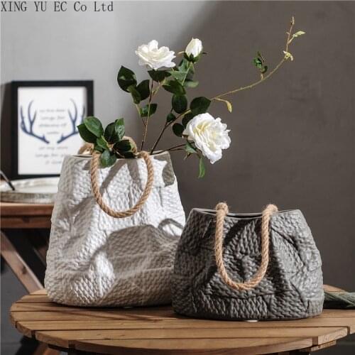 Creative Handbag Ceramic Vase Modern Minimalist Art Dried Flower Flower Arrangement Living Room Home Decoration Accessories