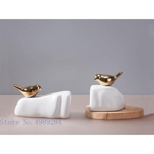 Chinese style Ceramic handicraft ornaments Golden bird abstract Simulation animal sculpture Home decoration accessories