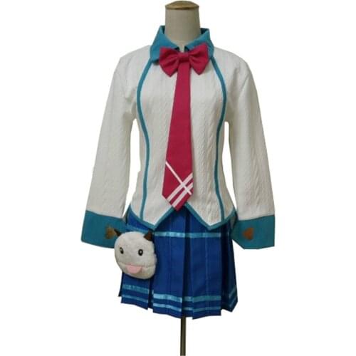 2017 LOL Academy Ahri Cosplay Costume Halloween Uniform Top+Bow+Headdress+Skirt+Socks Custom-made