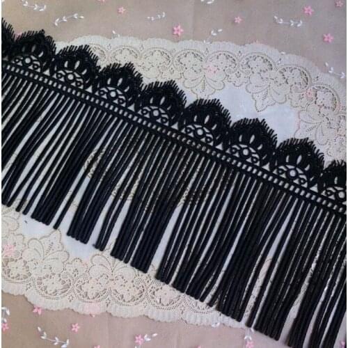2 Meters High Quality Heavy Tassel Lace Ribbon DIY Embroidered Black Fringe Lace Trim Fabric For Sewing Decoration 19cm