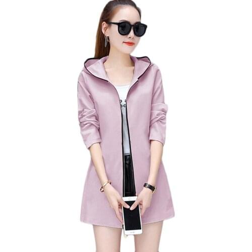 New Fashion Hooded Windbreaker Womens 2021 Spring Student Long Korean Top Loose Windproof Outerwear Plus Size Casual Trench Coat