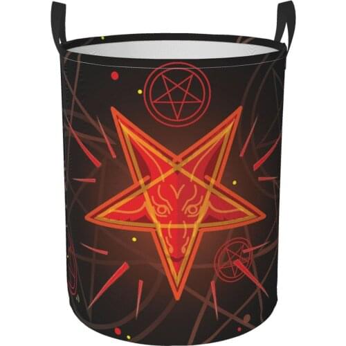 New Templar Pentagram Baphomet Foldable Laundry Basket Large Capacity Laundry Hamper Dirty Clothes Storage Organizer