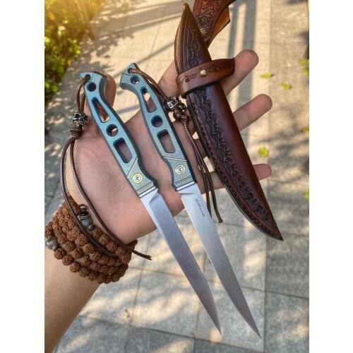 Hot sales M390 Steel Fishing Knife TC4 titanium alloy Handle Tanto Knife with Holster Scabbard Outdoor Camping tool