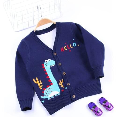 2-7T Toddler Kid Boy Sweater Autumn Winter Warm Clothing Long Sleeve Dinosaur Cartoon Cute Knitted Cardigan Clothes Outfit