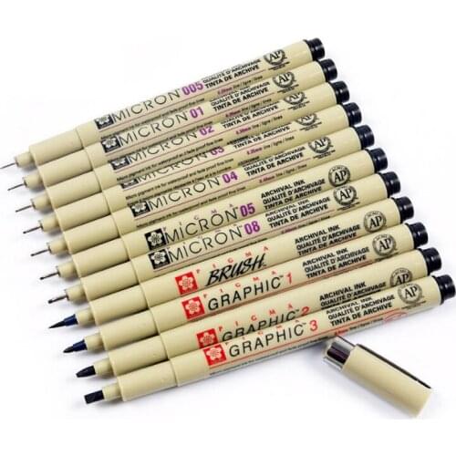 Pigment Liner Micron Pen Set Neelde Drawing Pen 005 01 03 04 05 08 1.0 Brush Art Markers Sketching Marker Pen
