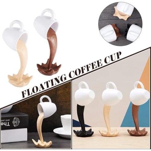 Floating Coffee Cup Sculpture Magic Pouring Splash Coffee Mug Kitchen Decor For Coffee Lover Home Kitchen Art Decorative