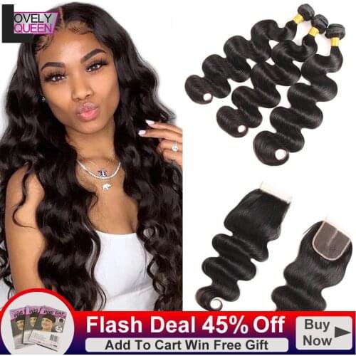 30 Inch Human Hair Bundles With Closure Body Wave Bundles With Closure Peruvian Non Remy Hair Extension 3 Bundles With Closure