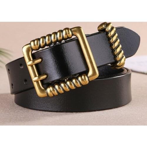 Maikun Double Pin Buckle Genuine Leather Belt For Women 2021 New Simple Fashion Cowhide Belts
