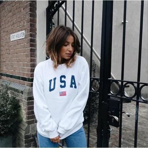 Chic women hoodies sweatshirts ladies autumn winter fall cool usa print flag elegance parties sports sweat shirts hoodies