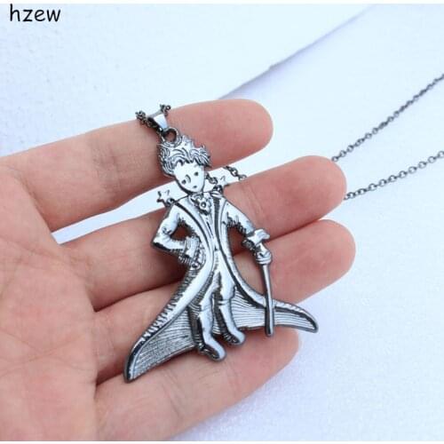 Hzew cute little prince necklace gun black necklace wear dress prince pendant necklace