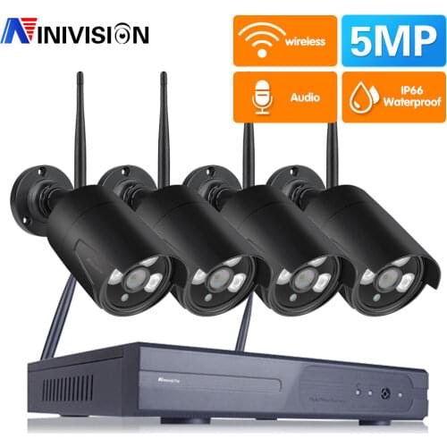 CCTV WIFI Security Monitoring Camera System 5MP 4 Channel Wireless NVR Kit Outdoor WIFI IP Surveillance Camera System Set 4CH