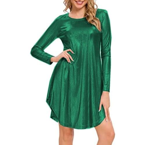Loose Dames Shirt Metallic Shirt Dress Long Sleeve O-neck Party Club Dress Shiny Plus Size Stretch Casual Top Femme Pullover
